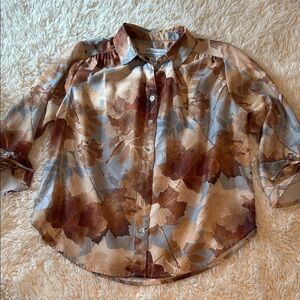 Alfred Dunner Earthy Tones Leaf Print Blouse